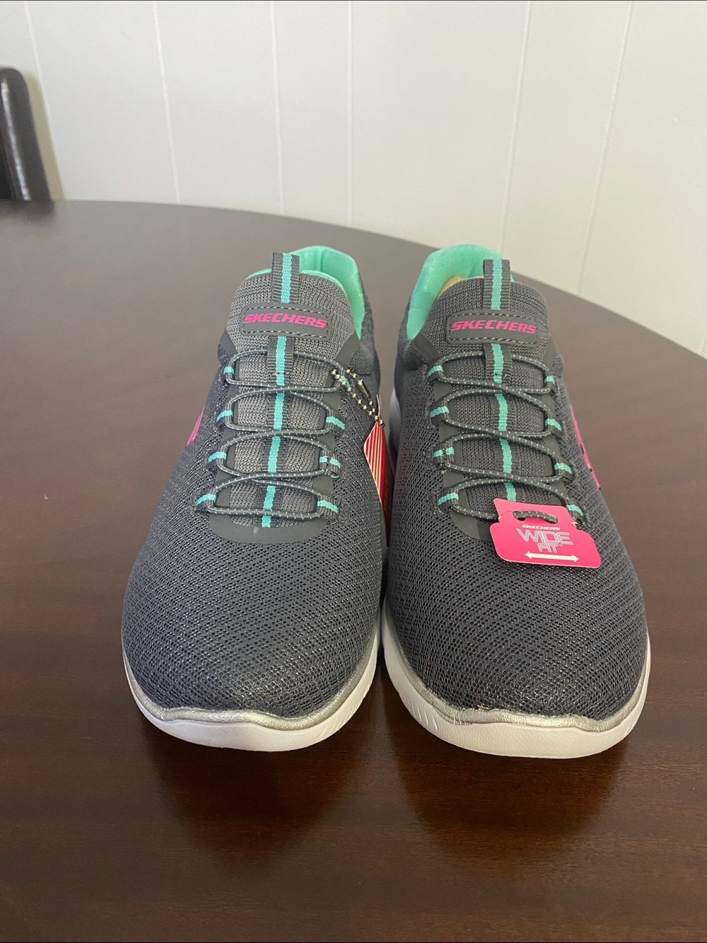 Skechers Gray Slip-On Athletic Shoes with Teal & Pink Accents 8.5 wide - Picture 5 of 5